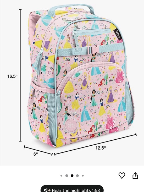 Simple Modern Other - Girls Princess Print School Backpack - Pink with Light Blue Accents